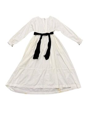 Kamperett White Cotton Tie Waist Dress Modern Designer Prairie Cottagecore Style